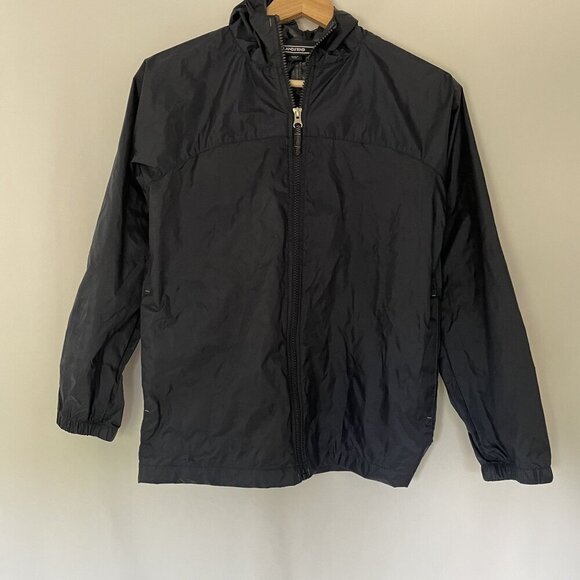 Lands' End navy blue women's size medium nylon windbreaker jacket with hood - Picture 1 of 10